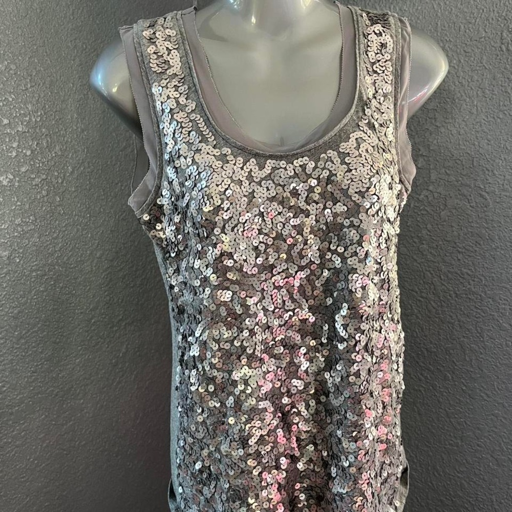 Loft Silver Sequin Long Tank Top